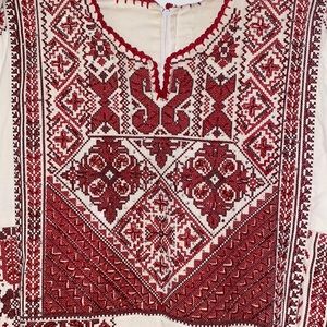 Size 1 red & white fully beaded Palestinian thobe